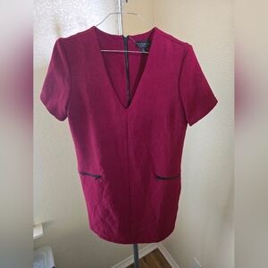 Top Shop Burgundy Short Sleeve Zip Up Dress
